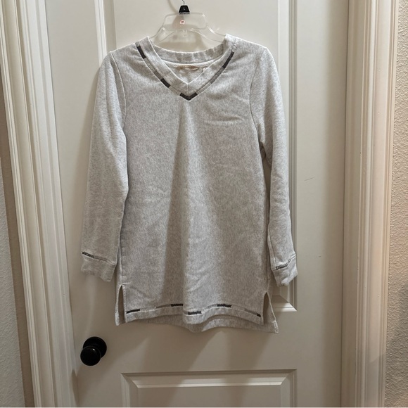 Soft Surroundings Tops - Soft Surroundings Gray Fleece Lined Embroidered V-neck Pullover Sweater Medium